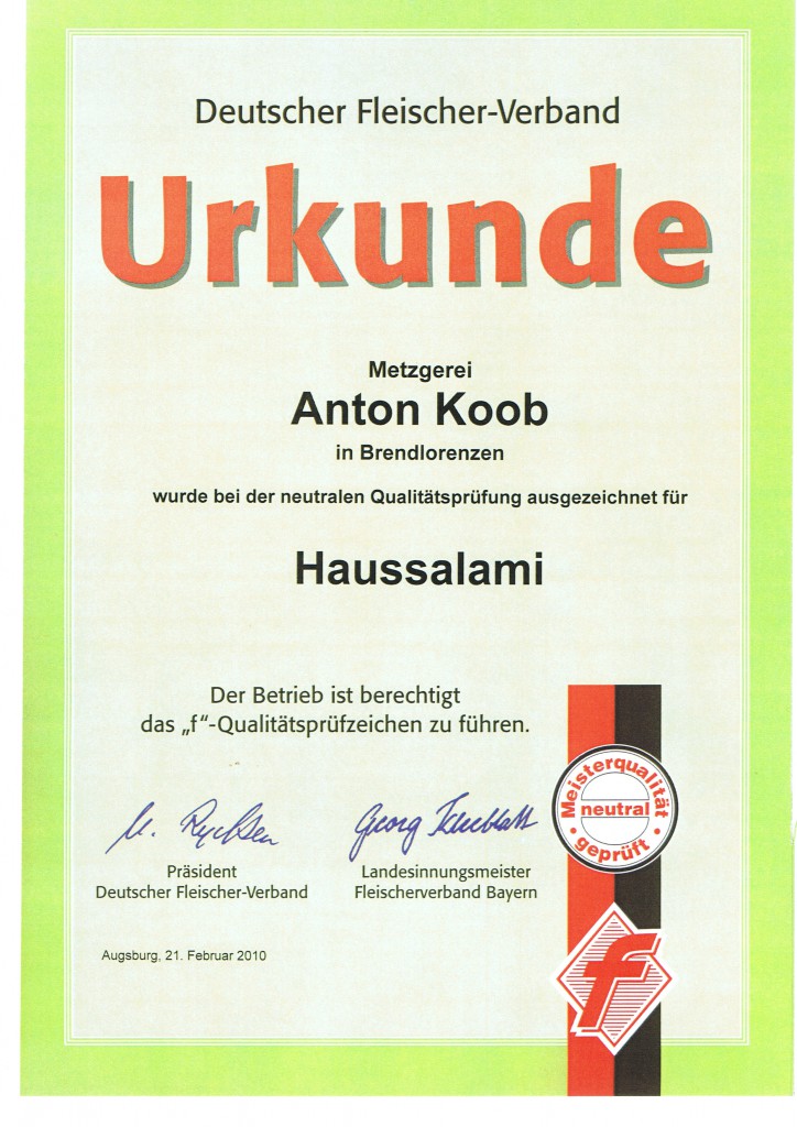 Qualitätsprüfung 2010 Haussalami