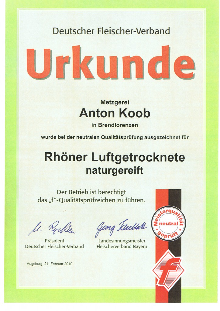 Qualitätsprüfung 2010 Rhöner Luftgetrocknete